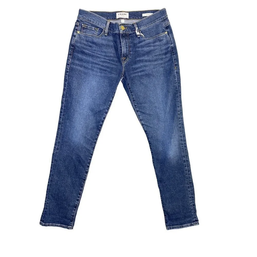 Frame Womens‎ Le'Garcon Jeans Blue Whiskered Pockets Medium Wash Denim Zipper 27